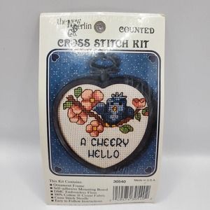 Vintage Cross Stitch Ornament - Cheery Hello